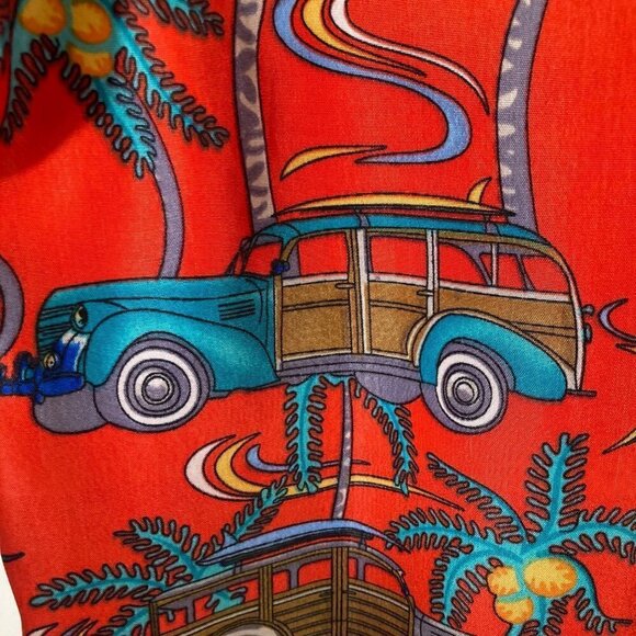 Mens Pacific Cliff SS Button Shirt Hawaiian Surfer Woodie Red XL Polyester - Picture 5 of 7